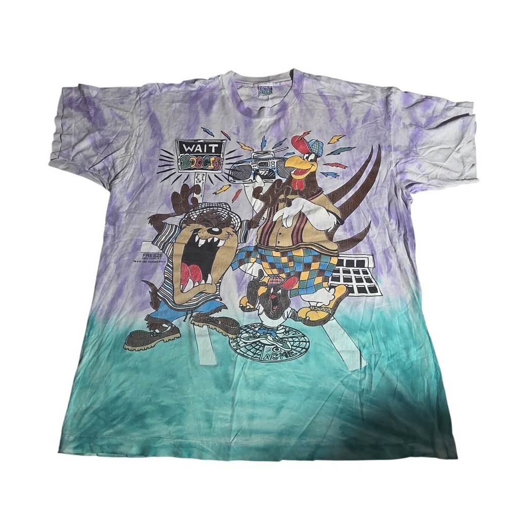 Vintage Looney Tunes Taz Foghorn Leghorn Tie Dye Shirt‎ XL Freeze 90s Hip Hop A1